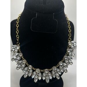 Statement CHUNKY Bib COLLAR NECKLACE Clear Rhinestones Gold Tone‎